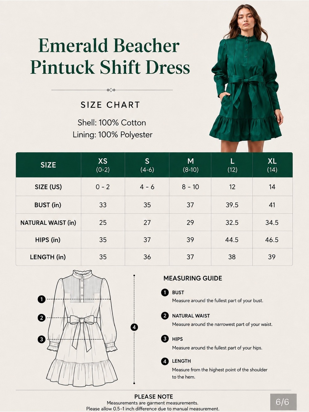 Emerald Green Beacher Pintuck Shift Dress - Picture 8 of 8